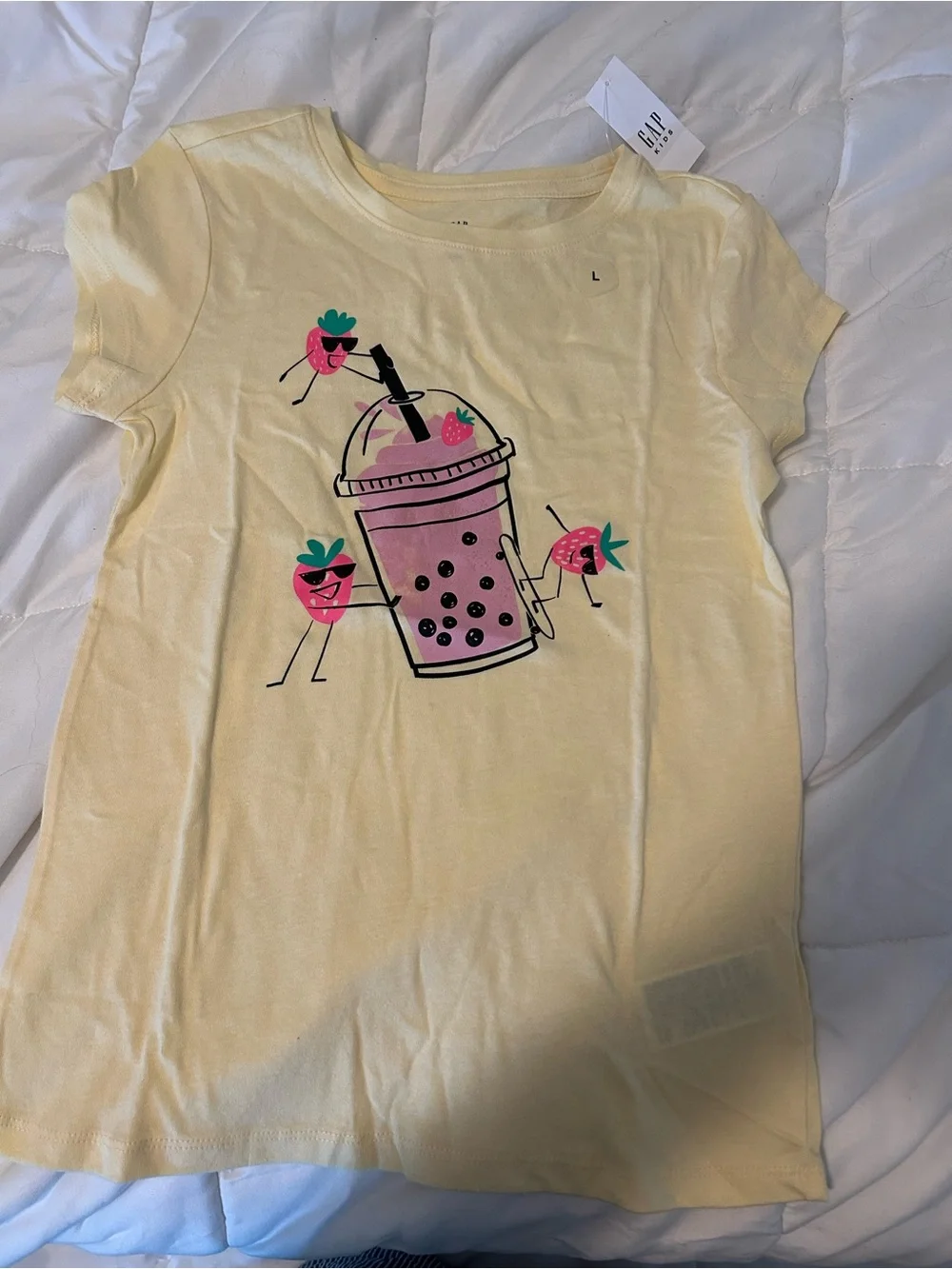 GAP Yellow Tee with Pink Bubble Tea & Strawberry Friends